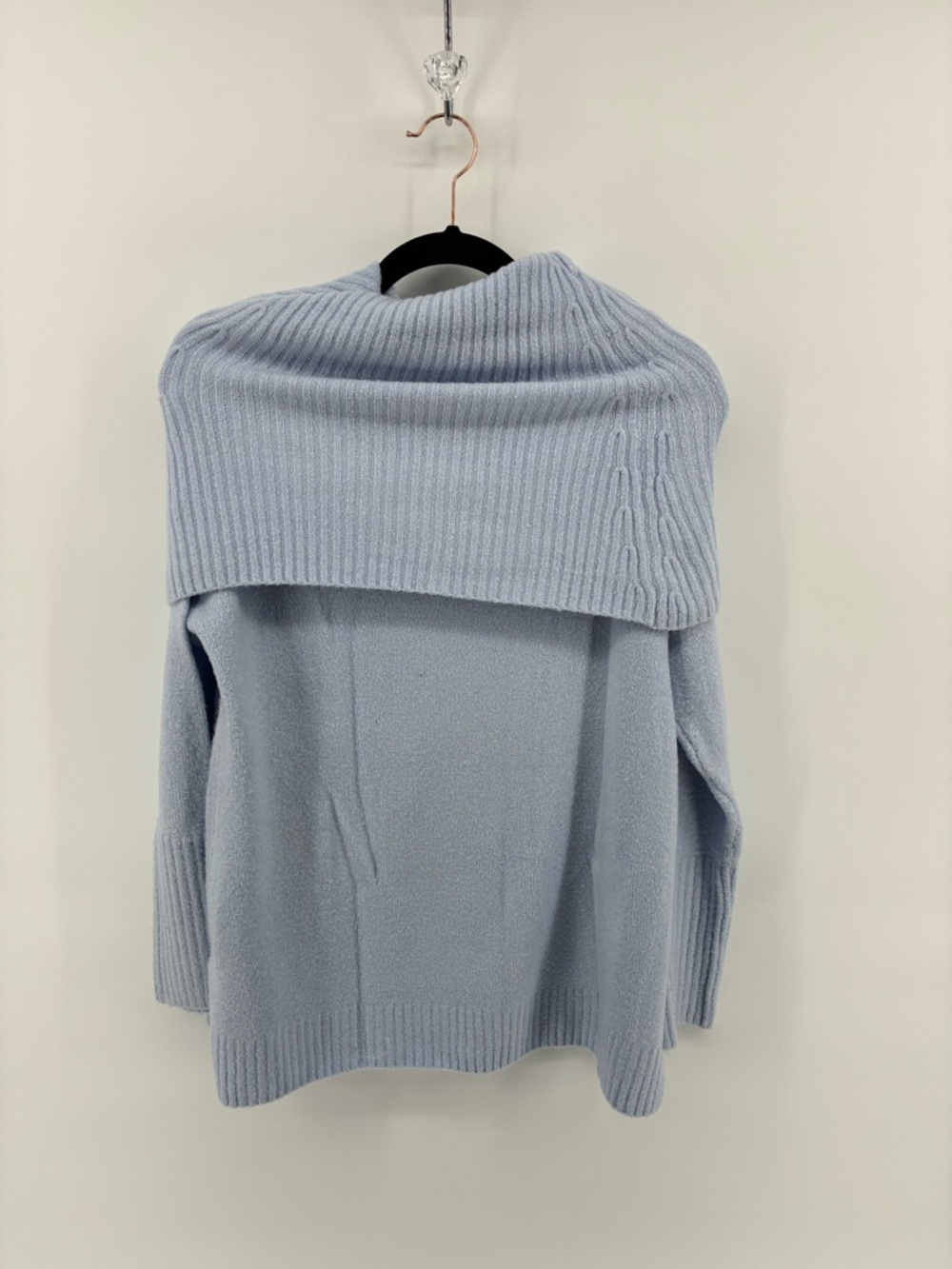 Light Blue Off-Shoulder Ribbed Sweater - Picture 5 of 8
